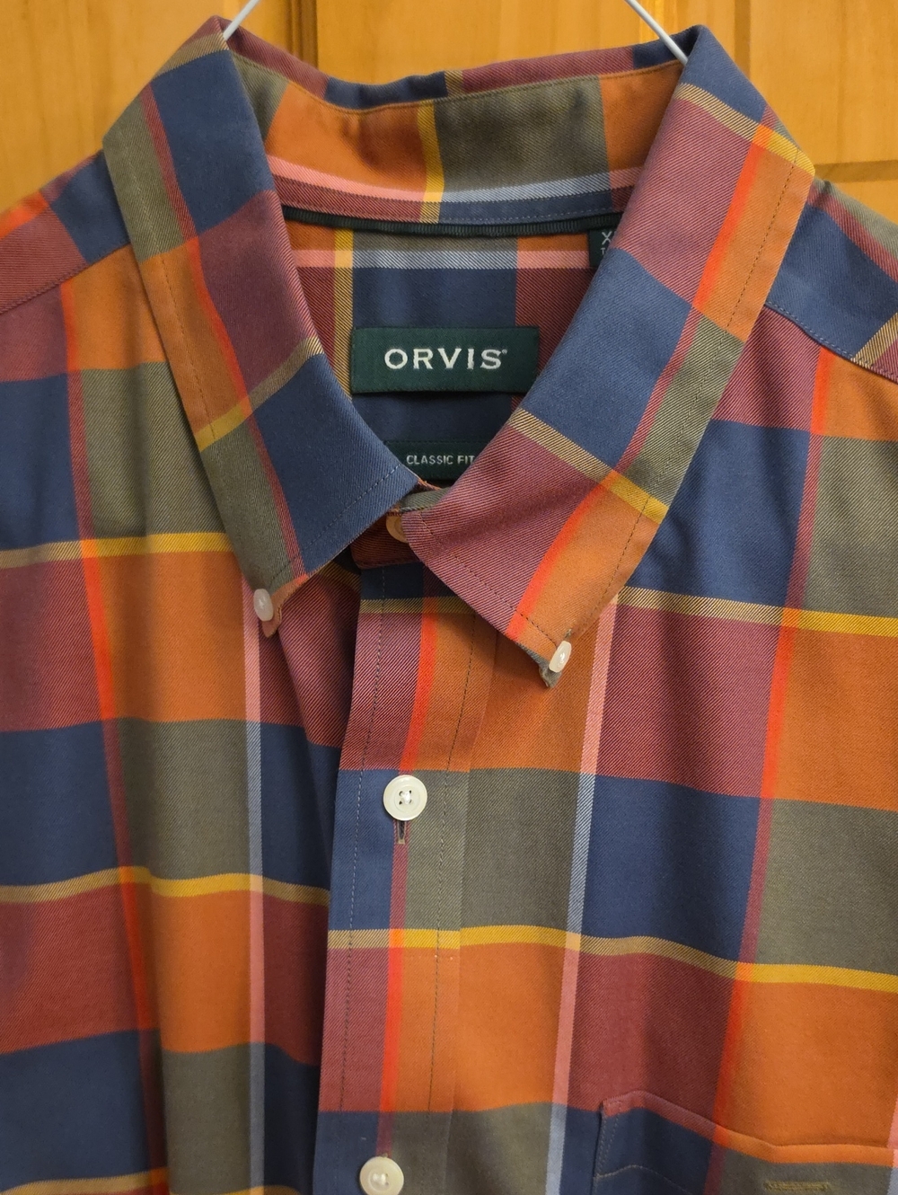 Orvis Button-Down Plaid Shirt in Blue, Orange, Red, Olive